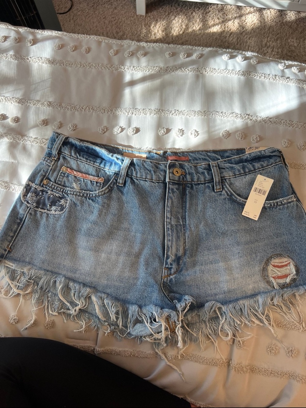 Anthropologie Light Blue Distressed Denim Frayed Hem Shorts